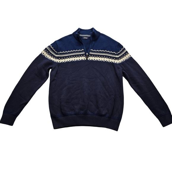 Izod Other - IZOD Fair Isle Quarter Zip Sweater Navy Men’s Large Cotton Blend *small hole*